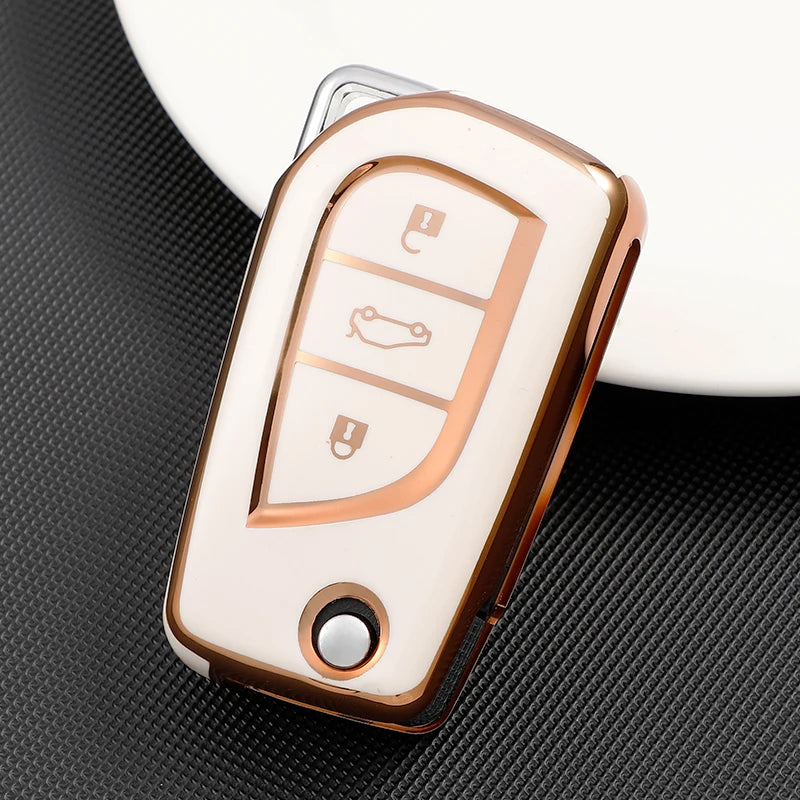 2/3 Button Soft TPU Car Key Cover Case Auto Shell Holder Protector Fob for Toyota Aygo Yaris Highlander Camry RAV4 Keychain