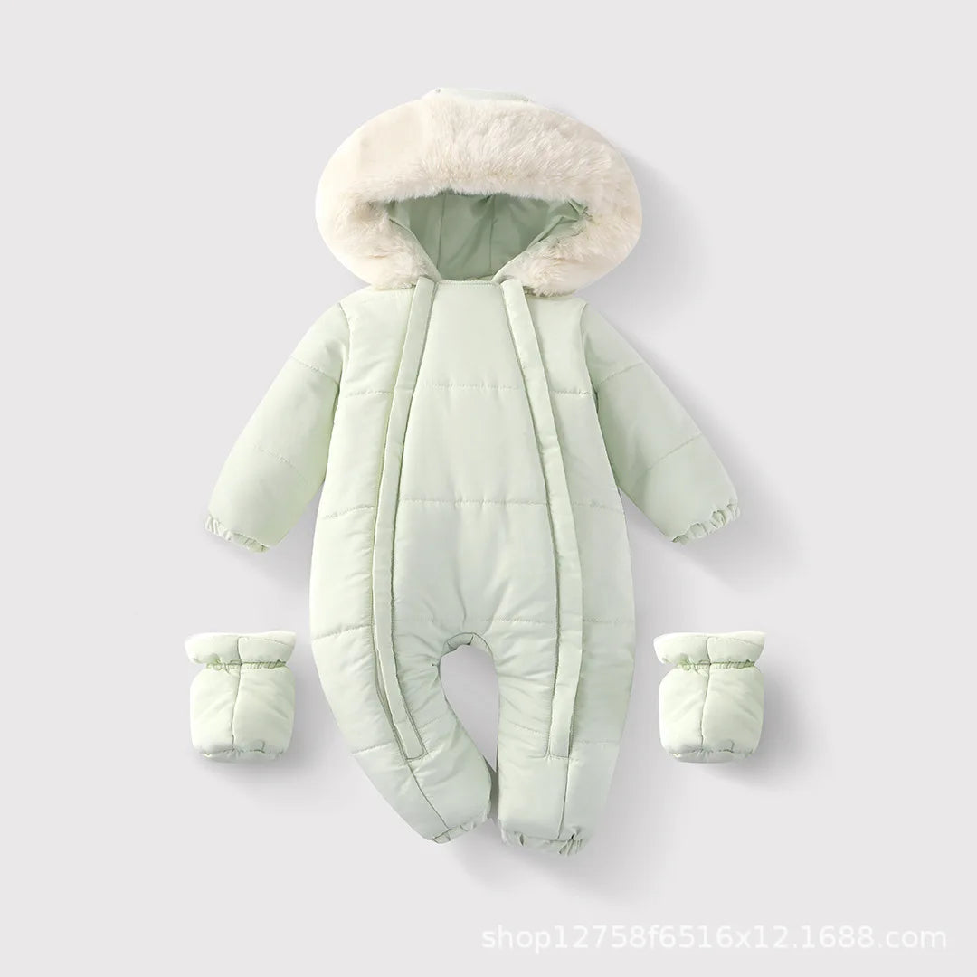 Newborn Hooded Winter Romper with Mittens - Velvet-Lined Baby Jumpsuit - photo 10