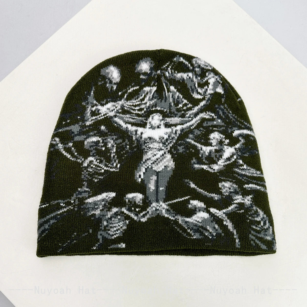 Angel Skull Jacquard Beanie, Unisex Knit Hat