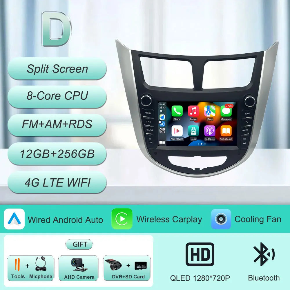 7" Android Car Radio for Hyundai Solaris Accent Verna 2010-2016 Wireless CarPlay Android Auto GPS WiFi BT FM Touch Screen Stereo