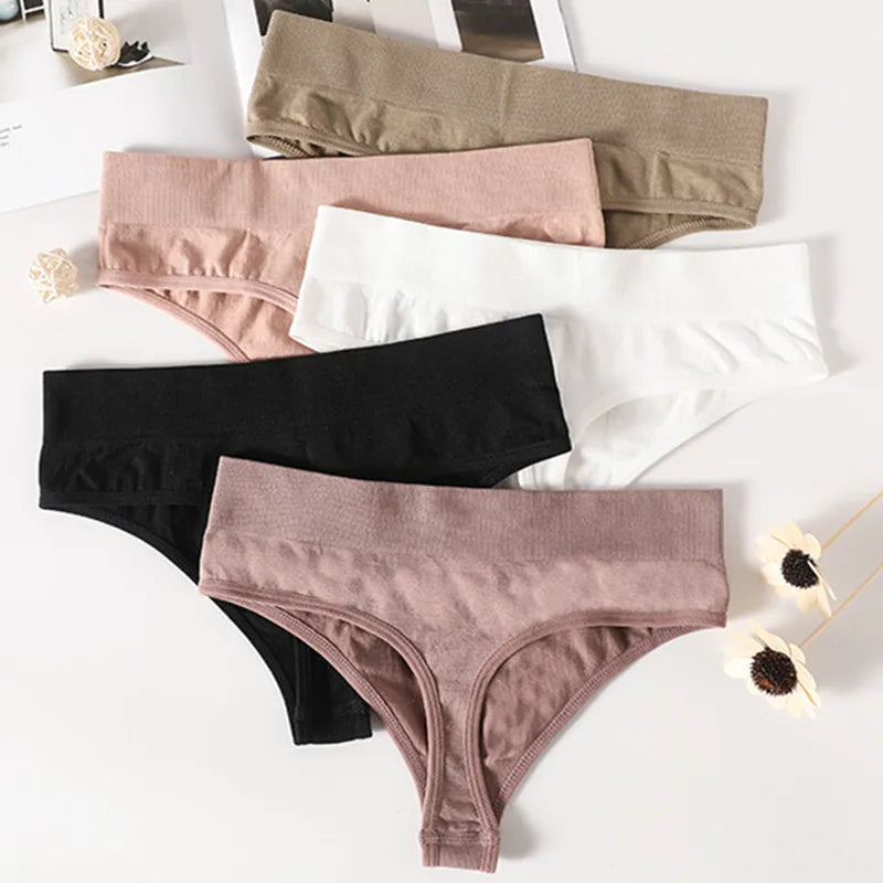 2PCS/Set G-String Seamless Panties Women Thongs Sexy Lingerie Solid Color Female High Waist Thongs Women's Underwear