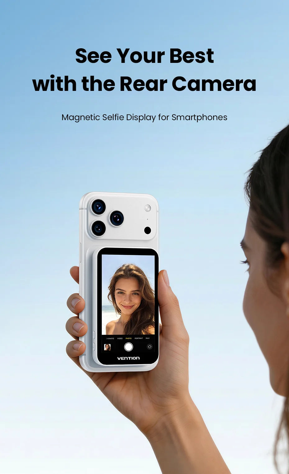 Vention Magnetic Selfie Screen Monitor Vlog Phone Wireless Monitor Rear Camera Live for iphone 17 16 Huawei Mate 80 Samsung S24