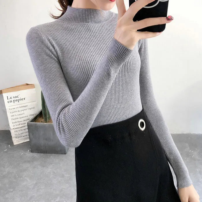 Women's Mock Neck Knit Sweater, Slim Basic Pullover