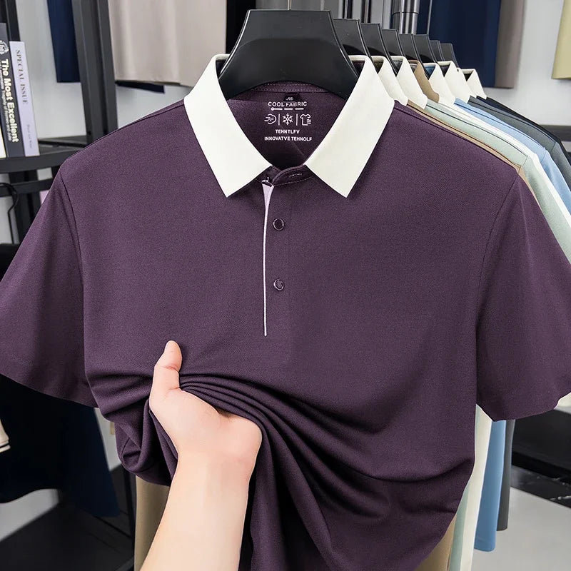 Men's Comfort-Fit Polo Shirt - Quick-Dry Contrast Collar, All Seasons