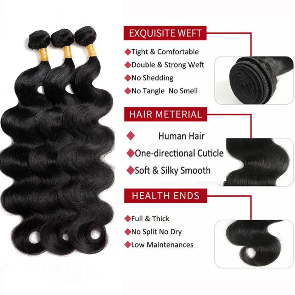 Body Wave Human Hair Bundles Brazilian Remy Unprocessed 26 28 30 Inch Wavy Doule Drawn 1 3 4 Bundles Weave Extensions Deals