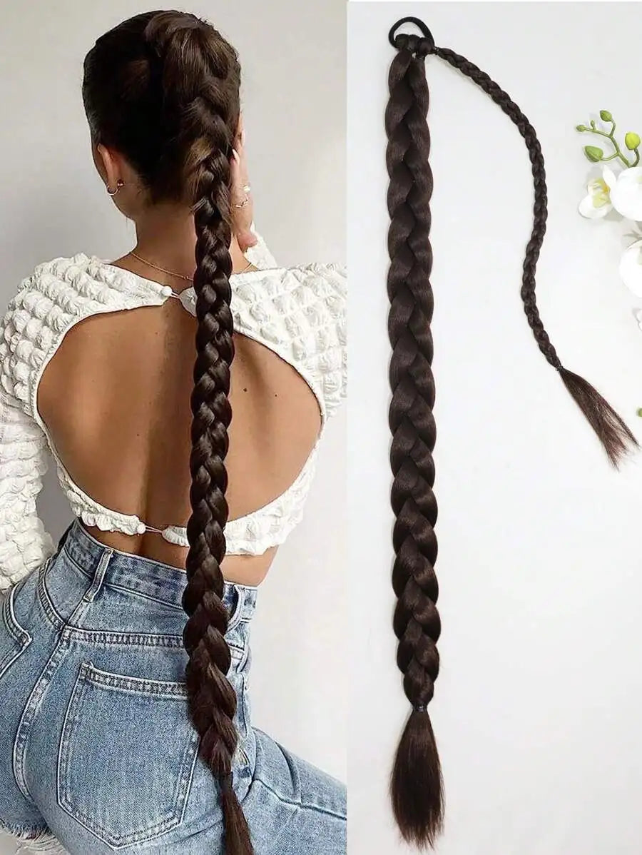 18"/26"/30" Straight Synthetic Hair Extensions, Braided Ponytail, With Soft Scrunchie, Suitable For Daily Use