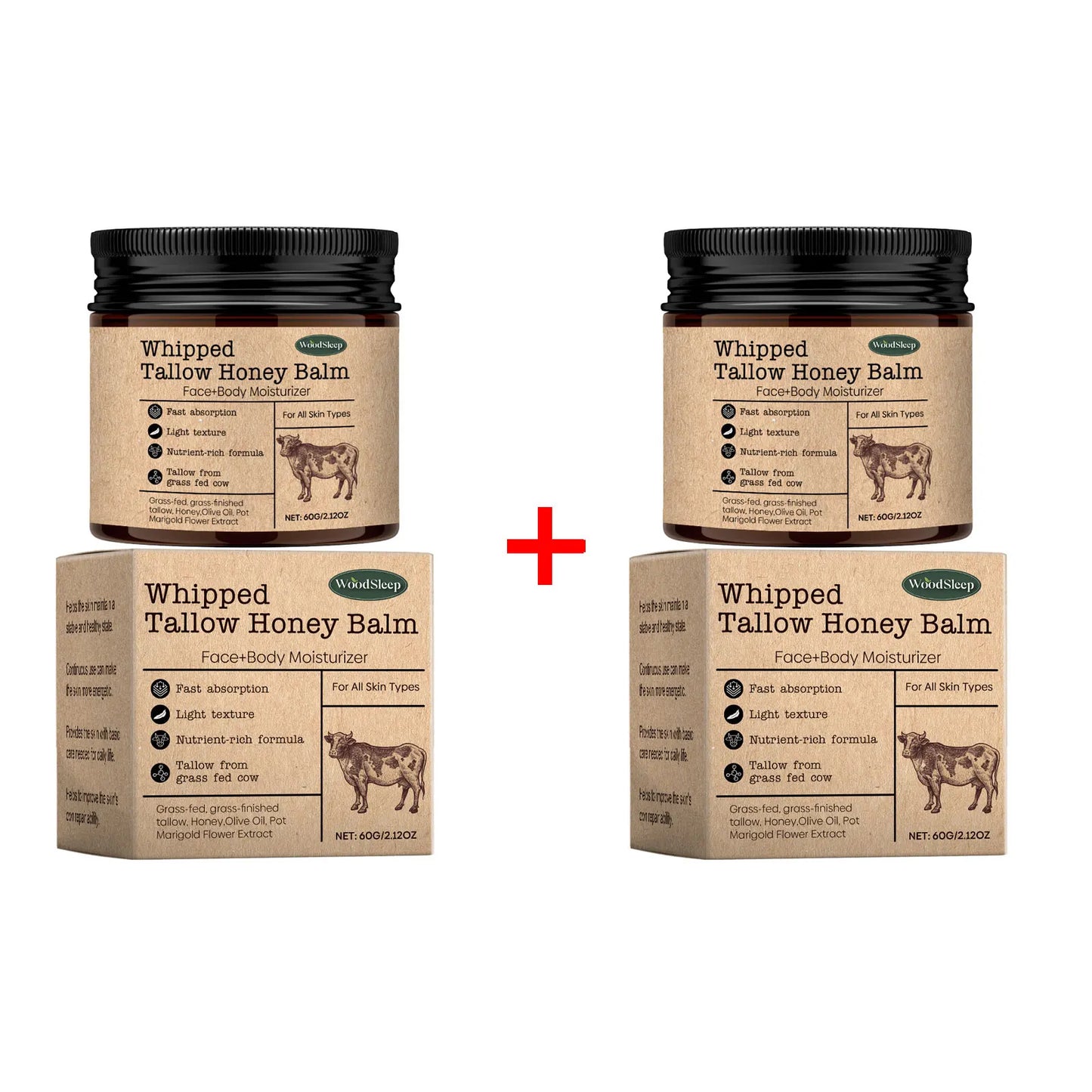 WoodSleep Whipped Beef Tallow Balm - Grass-Fed Tallow & Wild Honey