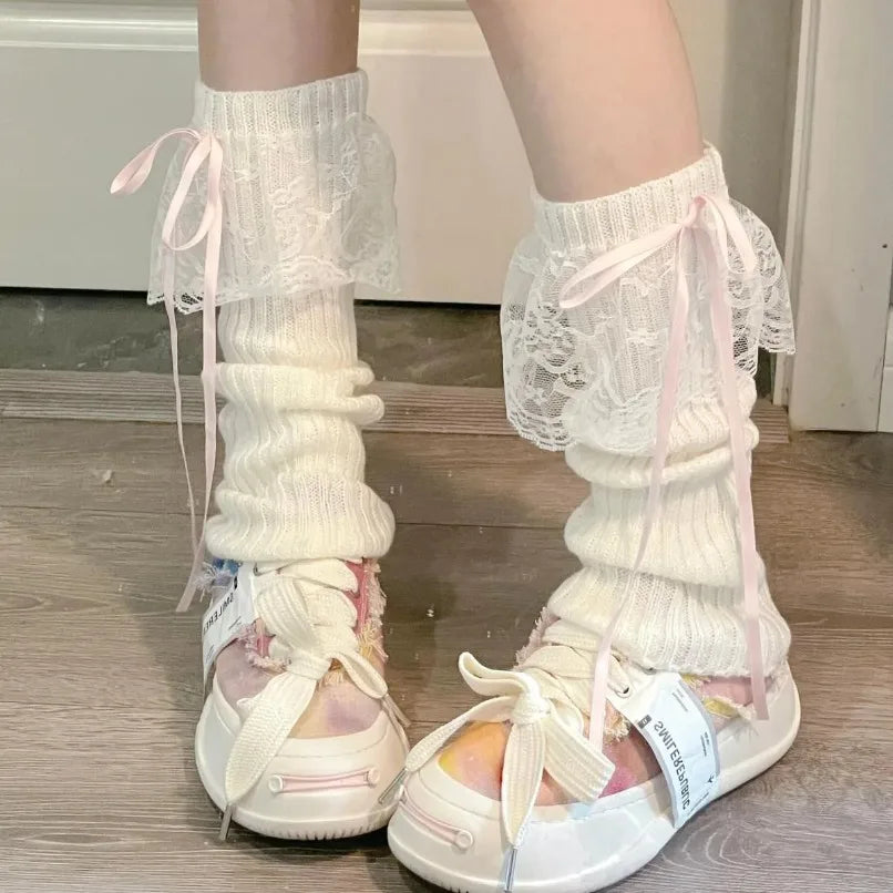 Women's Knit Leg Warmers with Bow - Stretch Ankle Boot Cuffs - photo 3