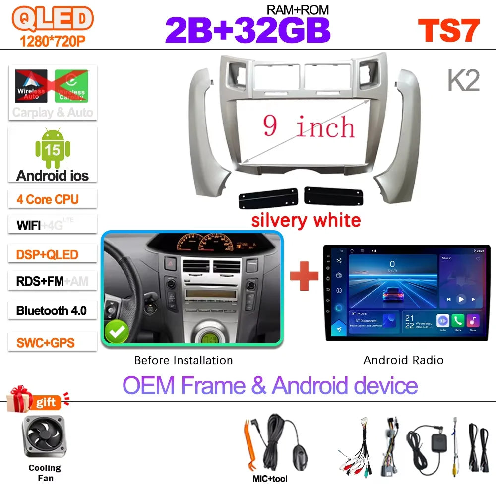 7" Android 16 Car Radio GPS Player For Toyota Yaris 2005 2006 2007 2008 2009 2010 2011 Stereo CarPlay Autoradio Video Bluetooth