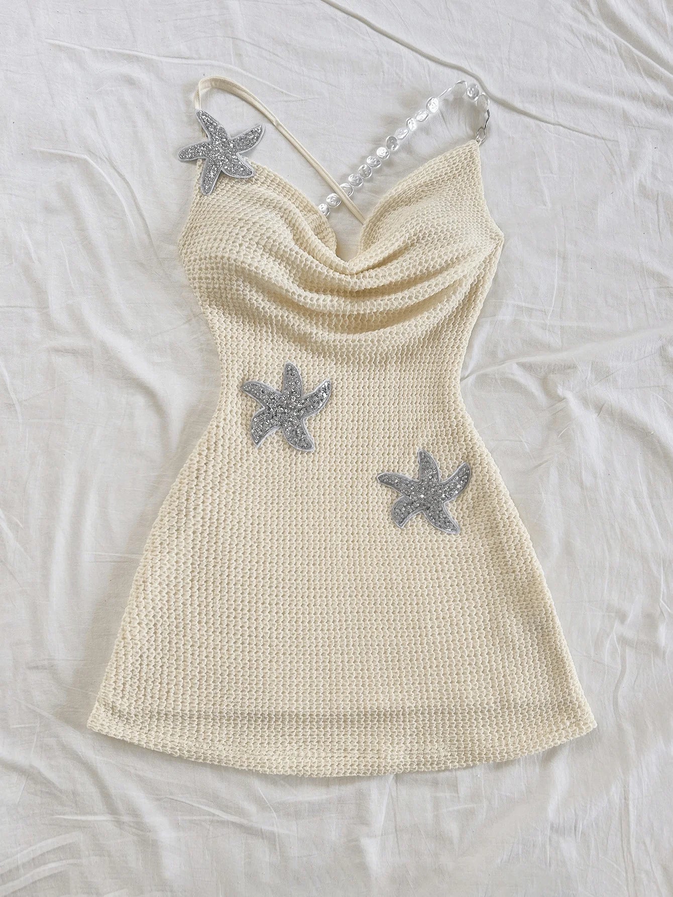 Pure and sexy halter dress for women's spring collection, new hot girl sexy backless strap with five-pointed star embroidery