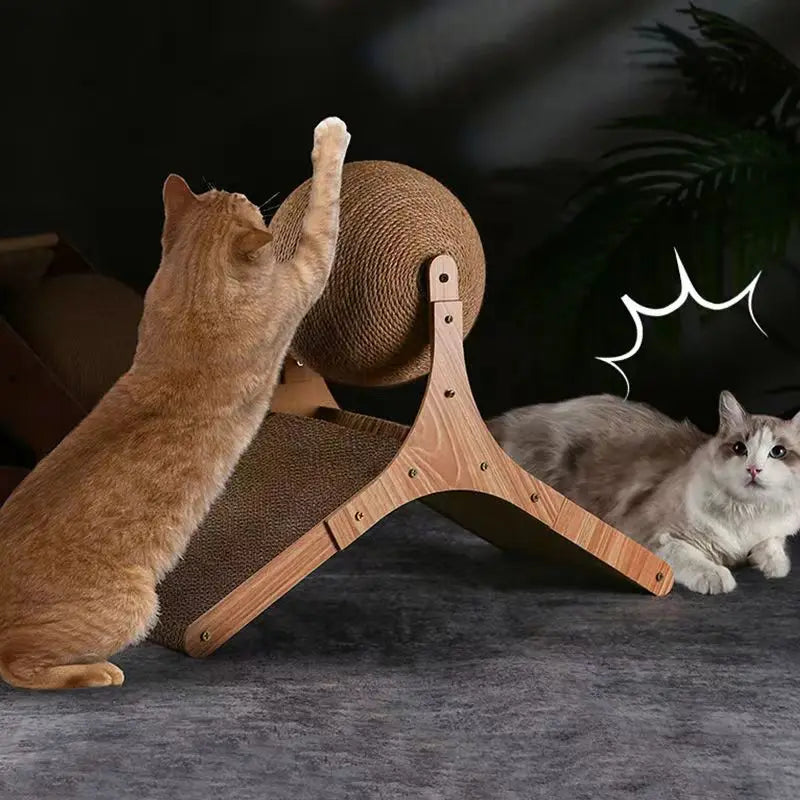 Cat Scratcher with Rolling Sisal Ball, Wooden Frame Sisal Cat Scratch Pad Kitten Grinding Claw Toy Indoor Cat Furniture for Sofa