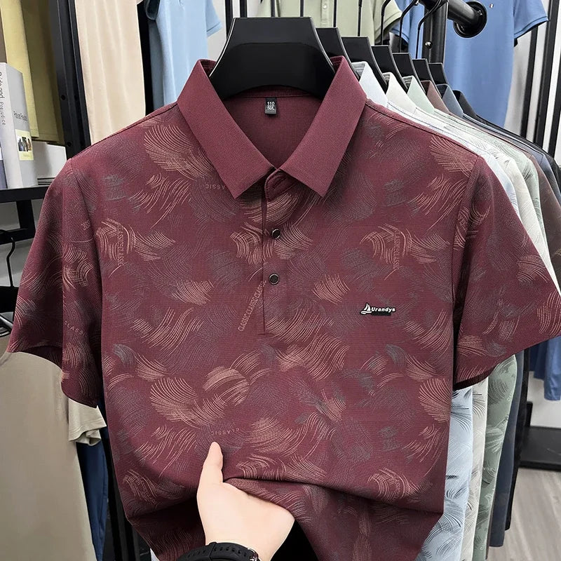 Men's Feather-Print Polo - Breathable Cloth, Urban Casual Style