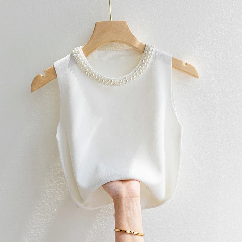 Women's beaded knit tank top, sleeveless vest — view 3 of 20