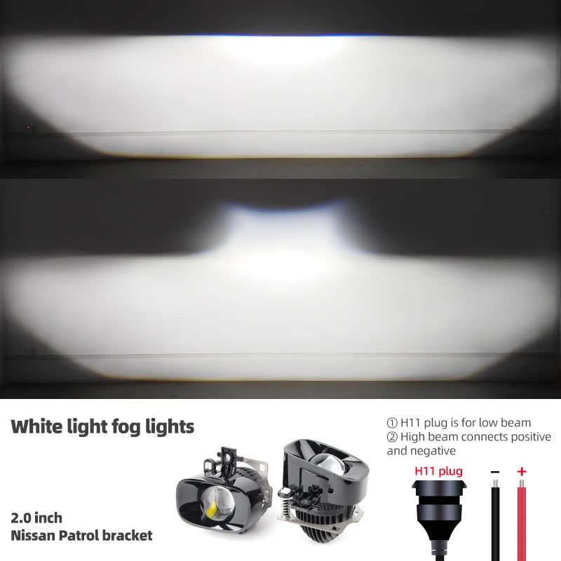 2.0 Bi Led Projector Lens Auto LED Fog Lights 3000K 4300K 6000K High and Low Beam for Toyota Nissan Tricolor Lens Fog Lamp