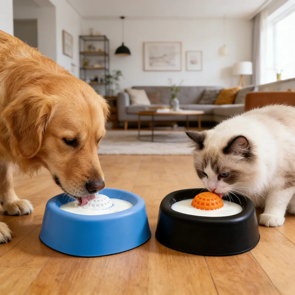 Dog Lick Bowl with Rolling Ball - Slow Feeder for Wet Food & Water