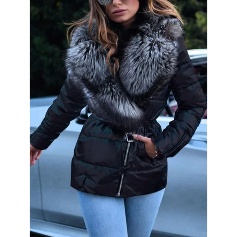 Women's Glossy Short Puffer Jacket - Large Collar Winter Coat - photo 3