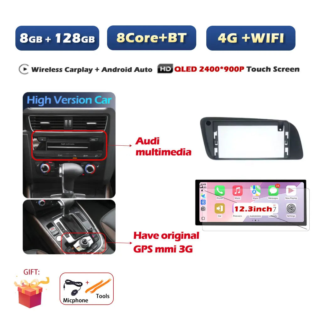 Car Stereo with Apple CarPlay & Android Auto, Compatible with Audi Q5 (2009-2017)