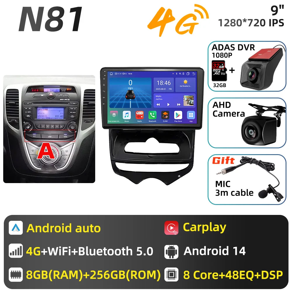Car Stereo with Apple CarPlay & Android Auto, Compatible with Hyundai ix20 (2010-2023)