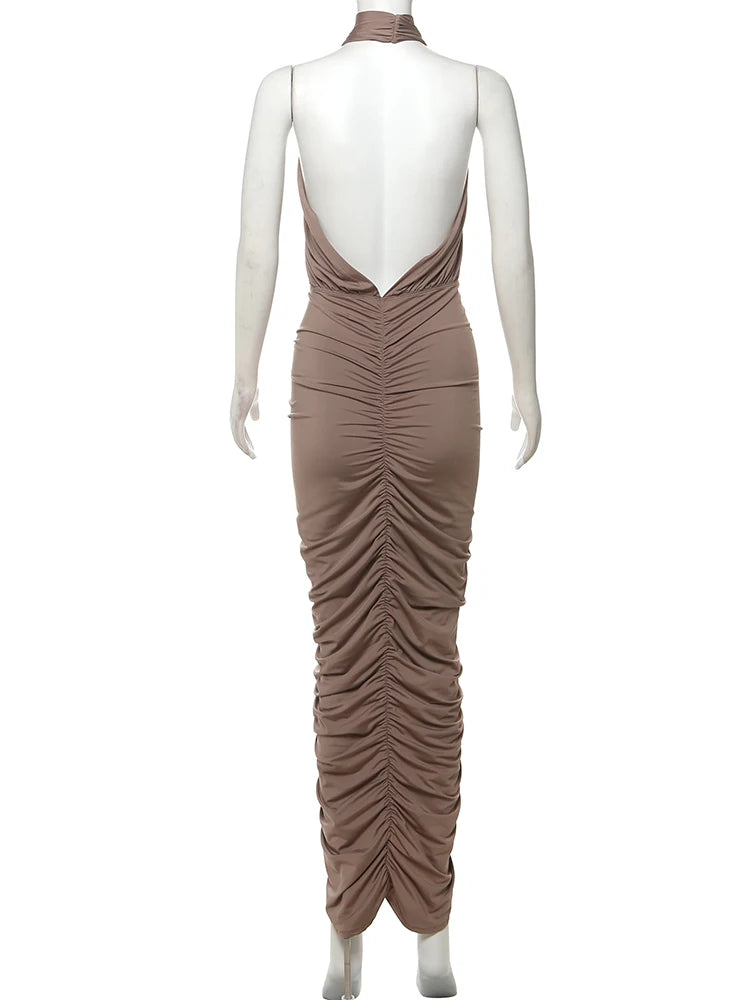 Weird Puss Backless Dress Women Fashion Peach Buttocks Sexy Sleeveless Stretch Summer Sexy Midnight Cross Halter Maxi Bodycon