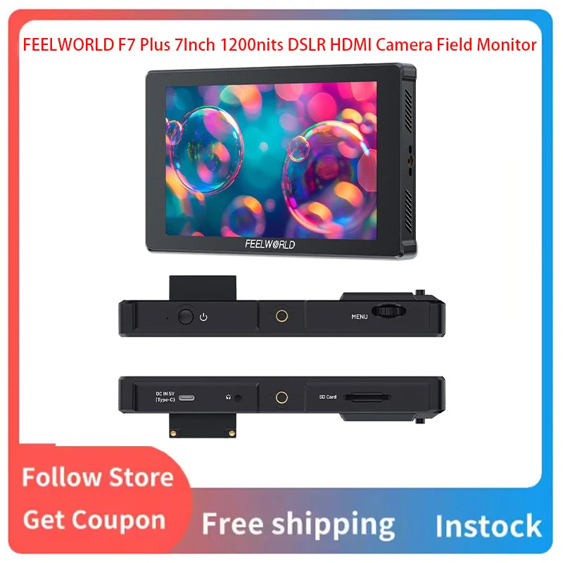 FEELWORLD F7 Plus 7Inch 1200nits DSLR HDMI Camera Field Monitor 1920x1200 Resolution 3D LUT Waveform