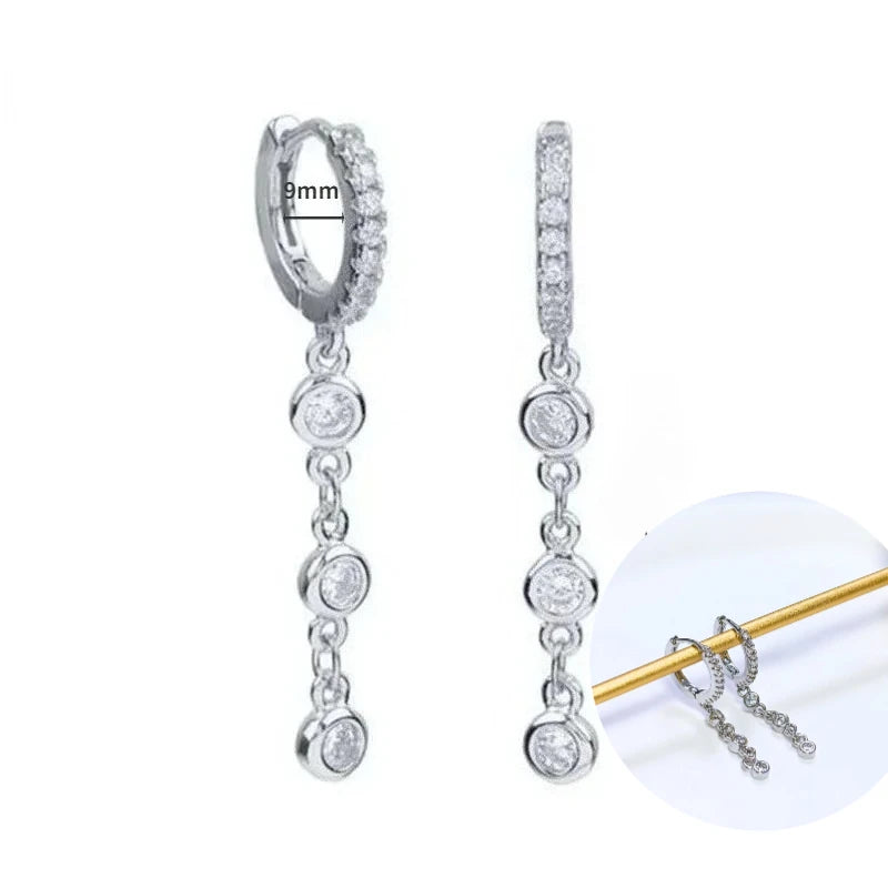 925 Sterling Silver Tassel Hoop Earrings for Women - White Zircon