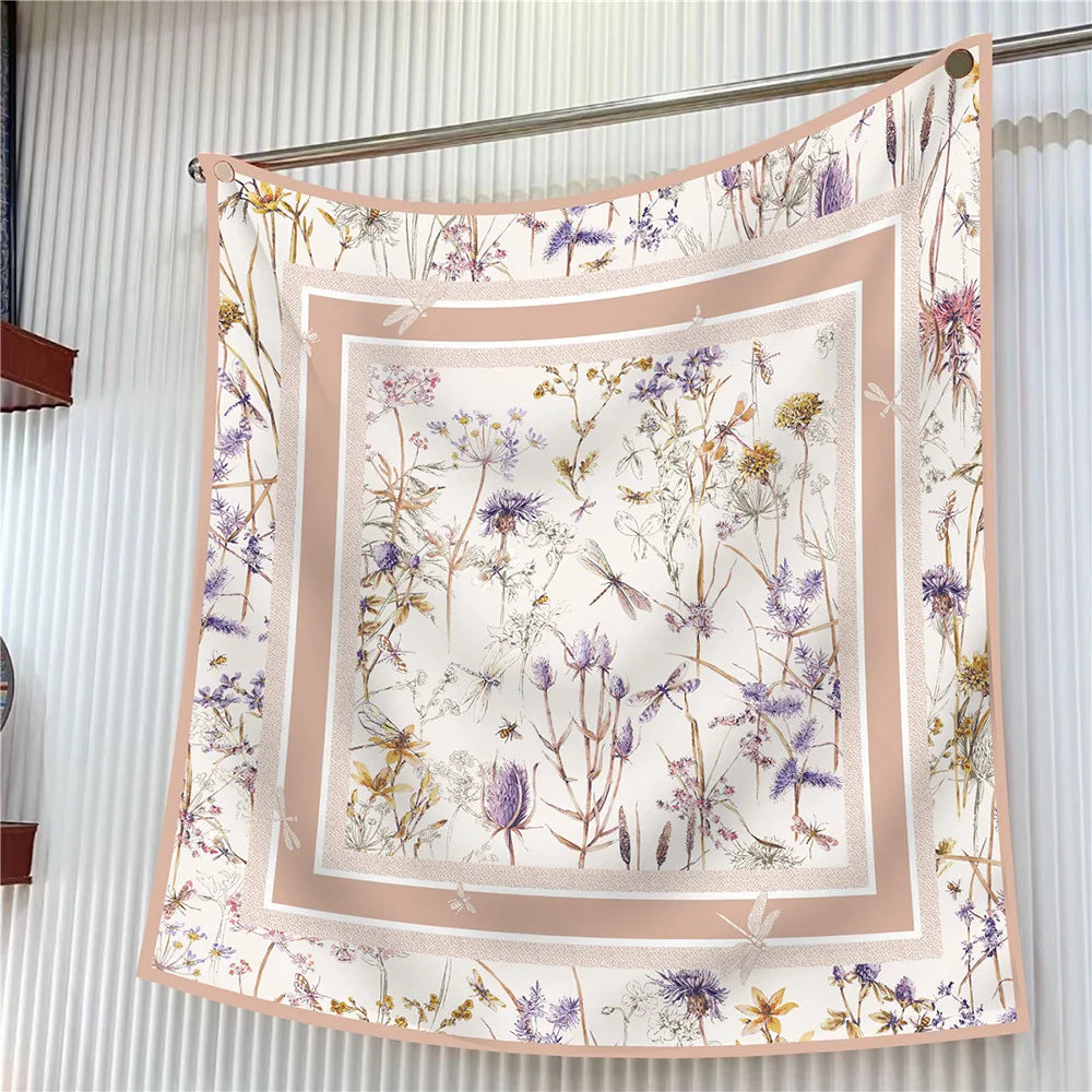 90cm Elegant Floral Silk Scarf for Women - Versatile Fashion Accessory