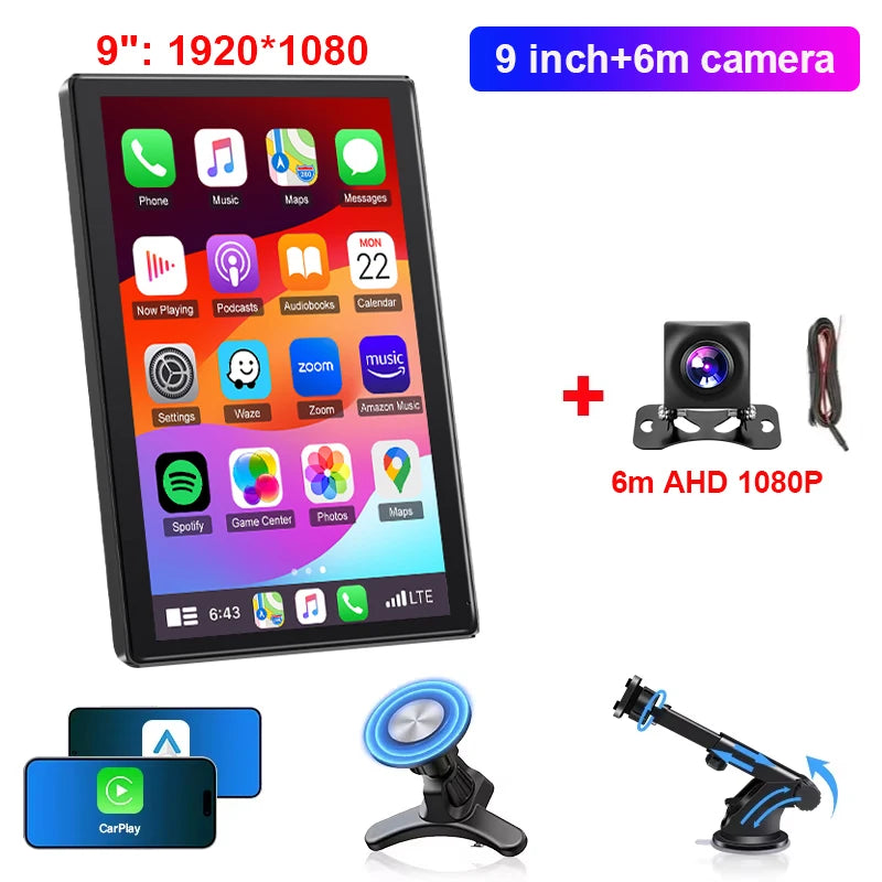 JMCQ 9" Vertical Screen Car Radio Multimedia Video Player Wireless Carplay Android Auto Magnetic bracket Car Monitors camera GPS