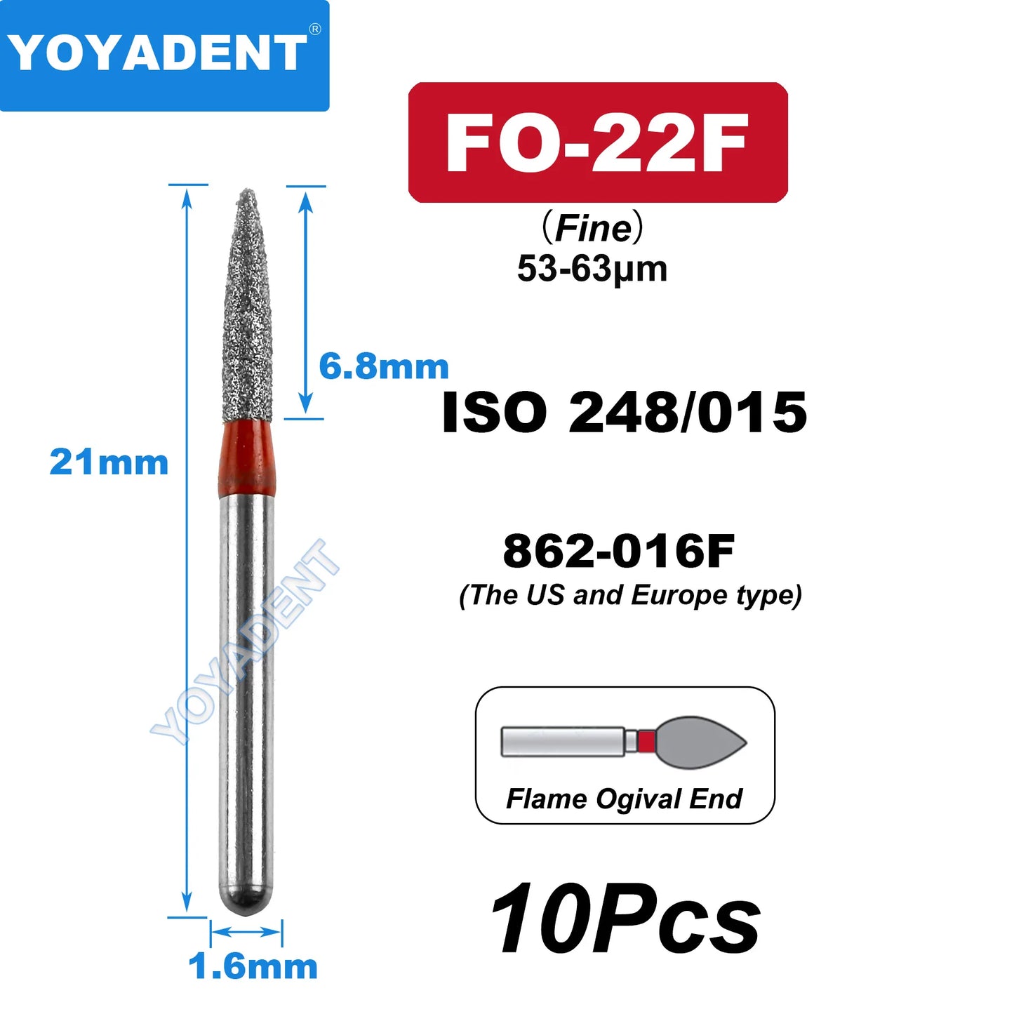 FG Fine Dental Burs Diamond Burs High Speed Turbines Drills Dental Lab Polishing Tools TR/TC/TF/FO/BR/SR/Type 1.6mm 10pcs/Pack