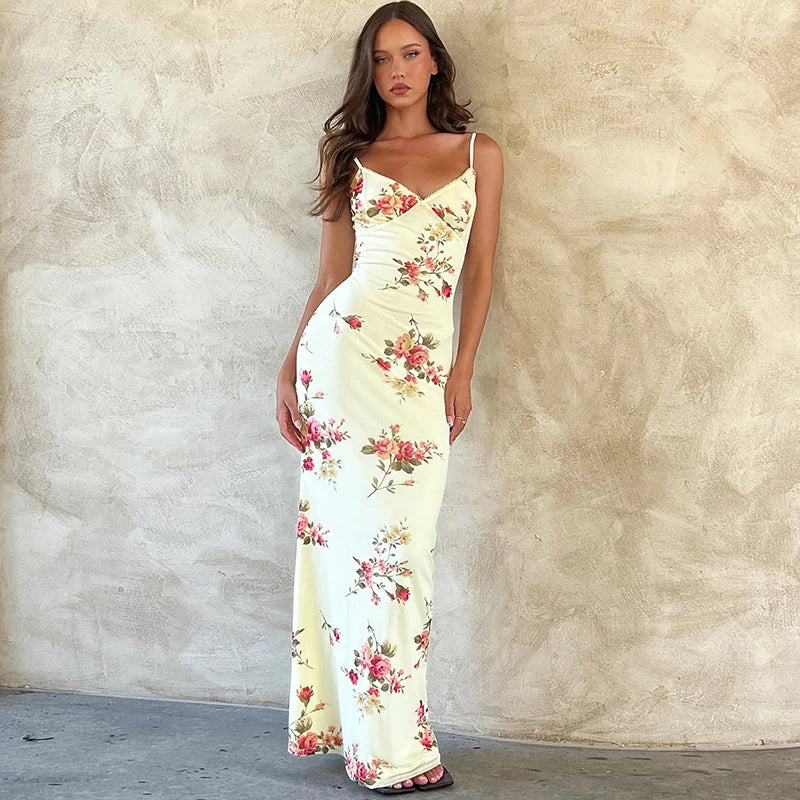 Dulzura Sexy Y2K Clothes Floral Print Sleeveless Backless Bodycon Maxi Dresses For Women 2026 Club Birthday Party Elegant Outfit