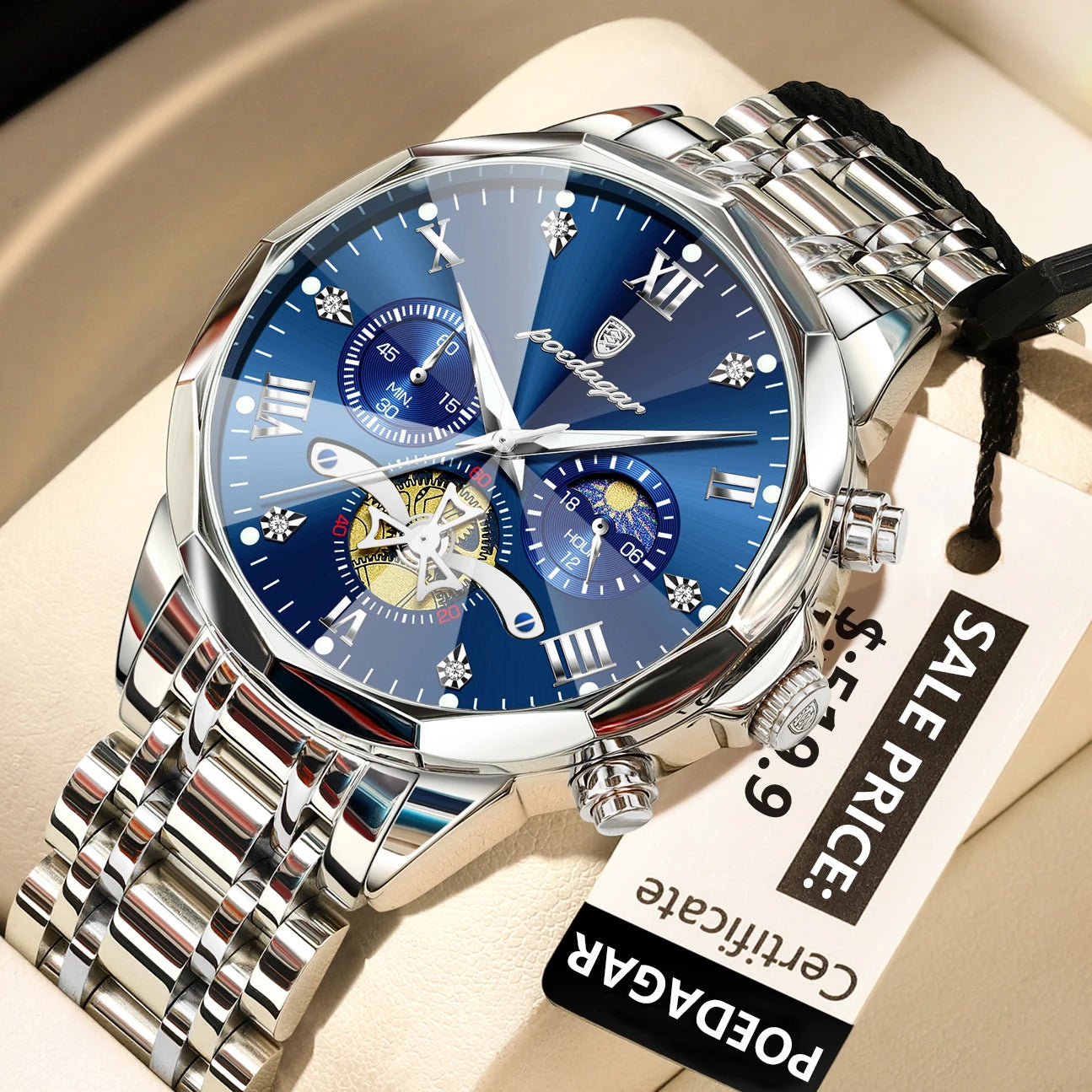 POEDAGAR Luxury Men's Quartz Watch – Waterproof Luminous Chronograph Stainless Steel Wristwatch (Model 938)