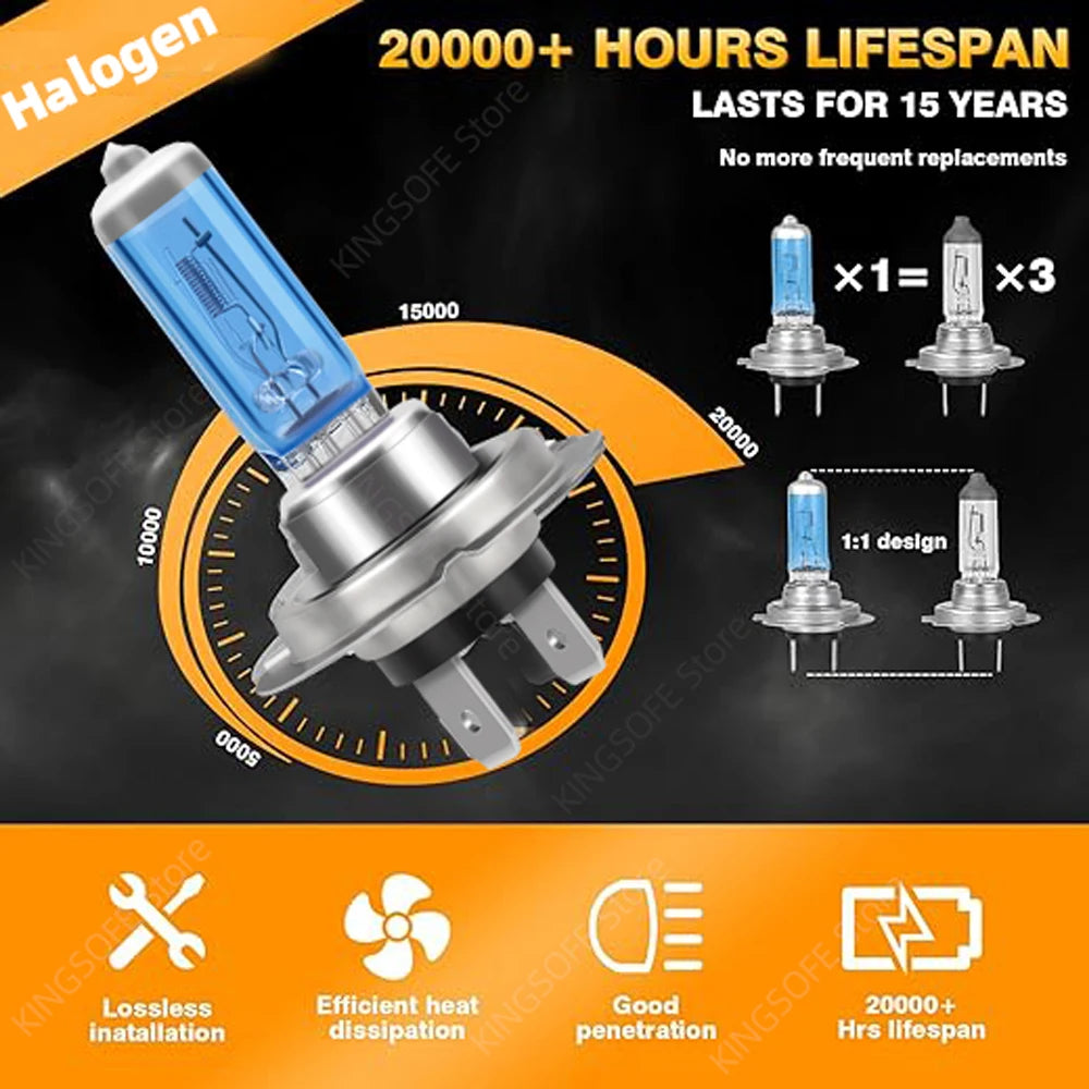H7 Ultra High Performance 24-100W Halogen Headlight Bulb H1 H8 H9 H11 HB3 HB4 5202 9145 H4 880 H13 9012 High Low Beam Fog Light