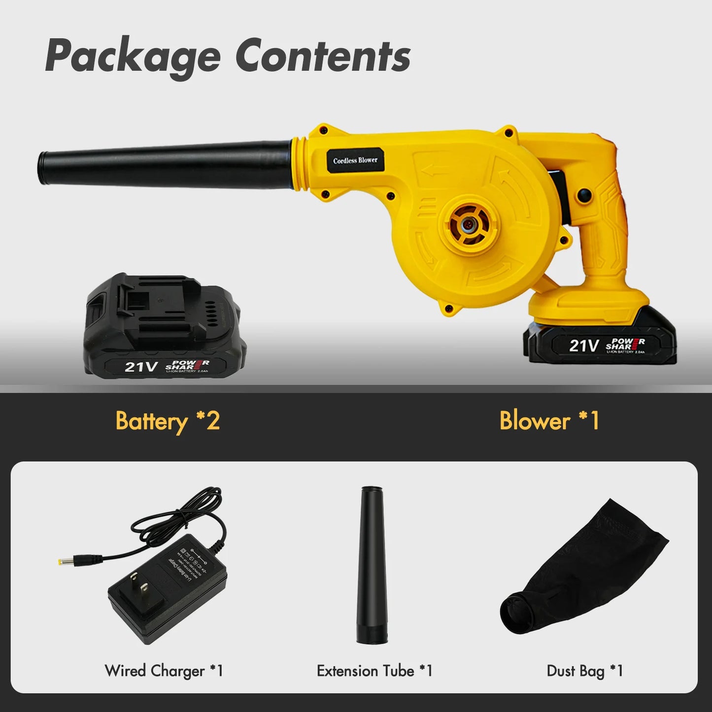 21V Cordless Leaf Blower — 2-in-1 Battery Blower for Lawn & Dust