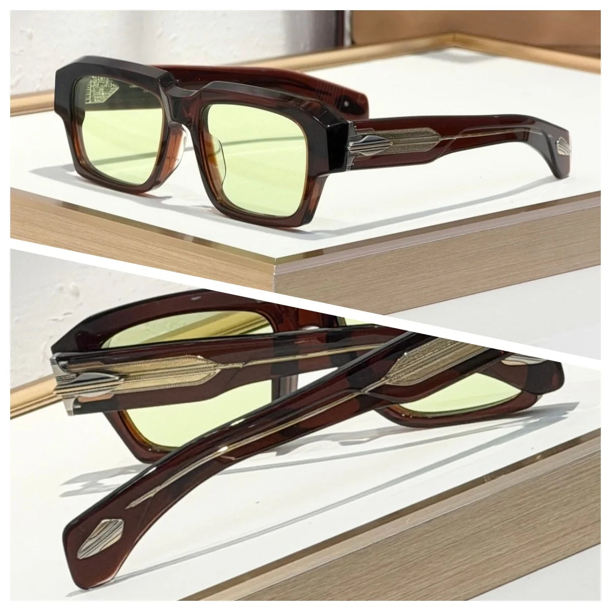 Handmade Acetate Square Sunglasses — Thick Frame, UV400
