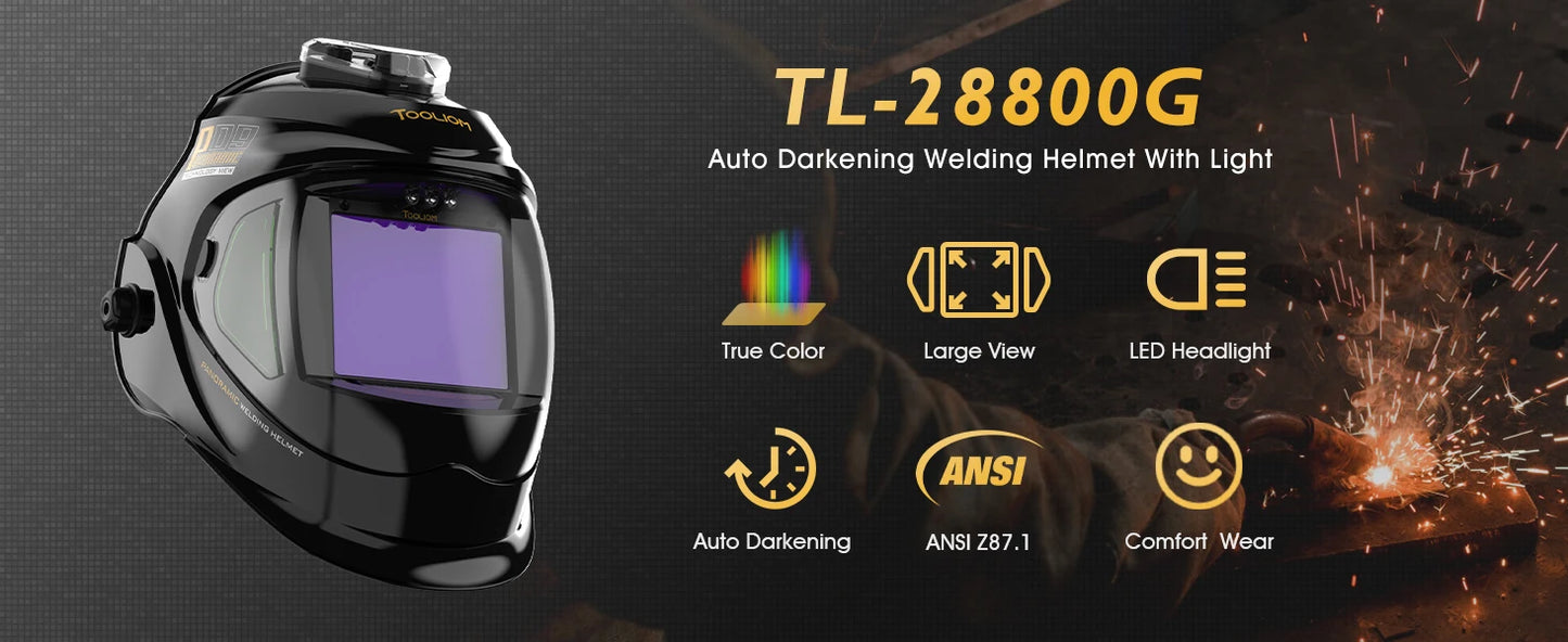 TOOLIOM Auto Darkening Welding Helmet with Light 1/1/1/1 Large Viewing 4.31" x 3.81" True Color Welding Mask Shade