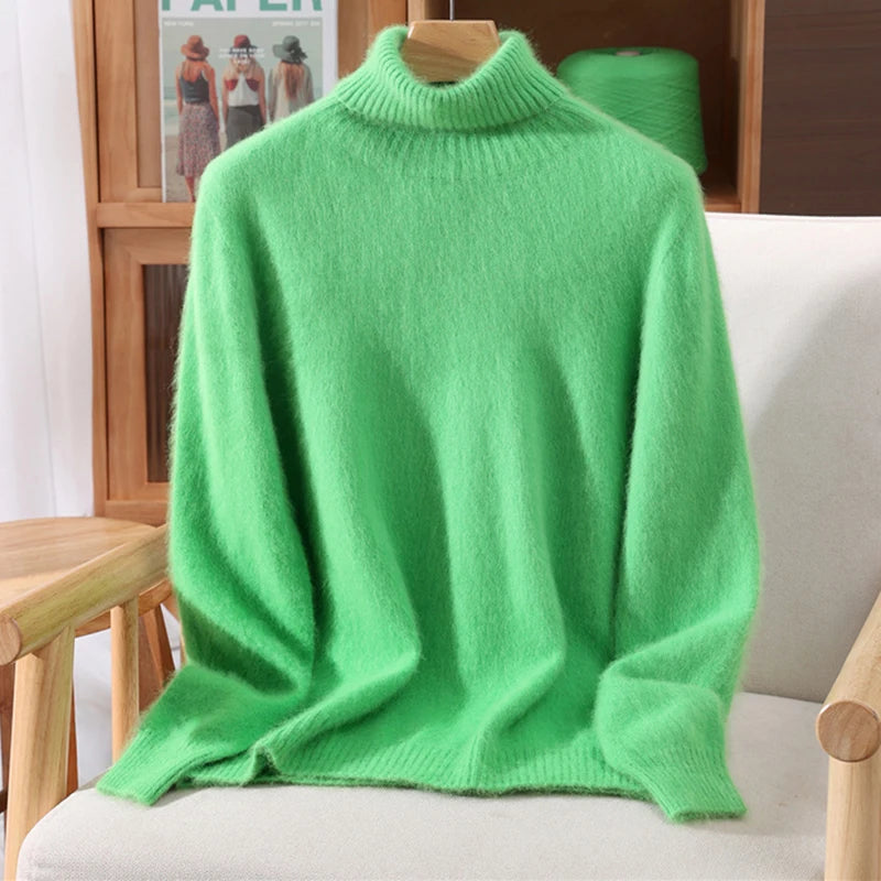 Women's High Collar Knit Sweater, Thick Pullover