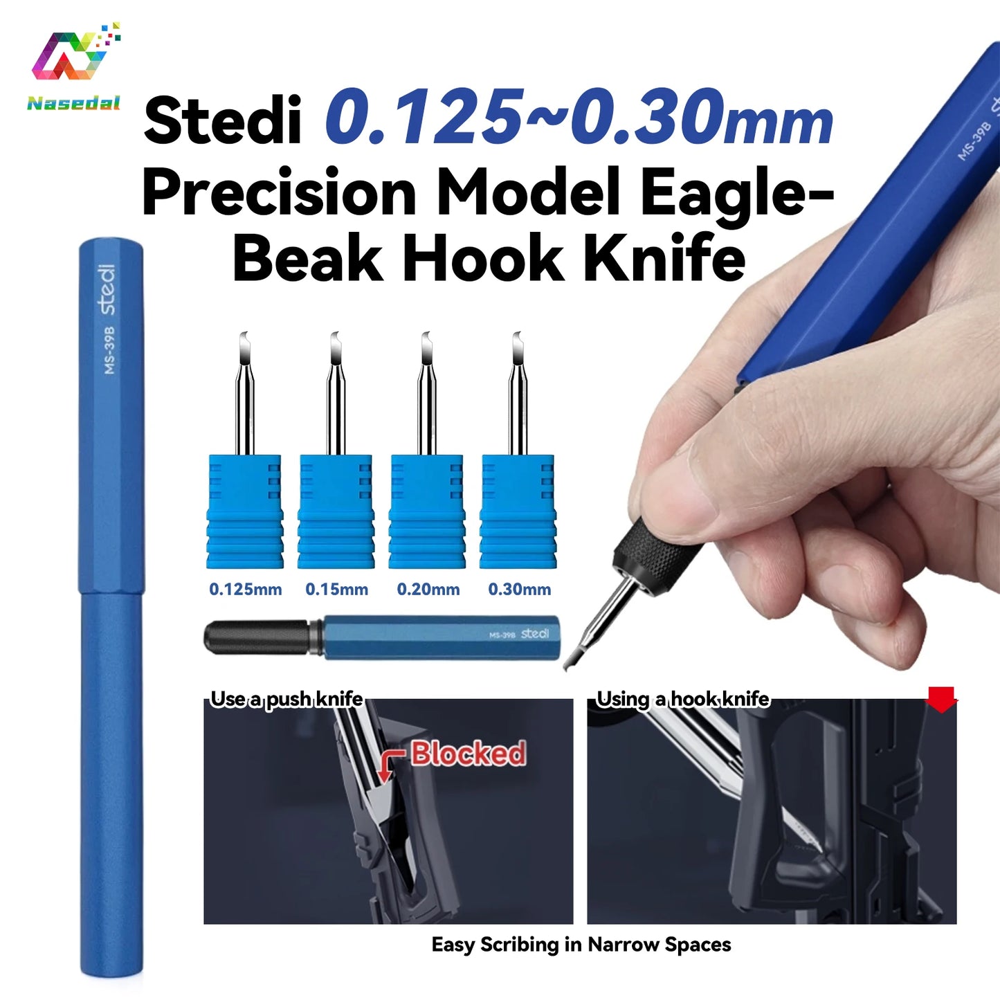 Stedi 0.125~0.30mm Precision Eagle-Beak Hook Knife Smooth Scribing Edges for Gundam Model Trimming Scribing Carving Hand Tool