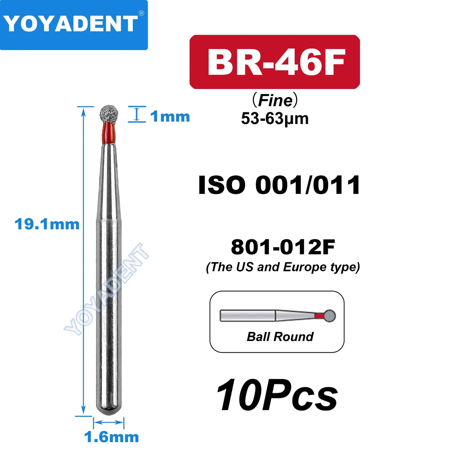 FG Fine Dental Burs Diamond Burs High Speed Turbines Drills Dental Lab Polishing Tools TR/TC/TF/FO/BR/SR/Type 1.6mm 10pcs/Pack