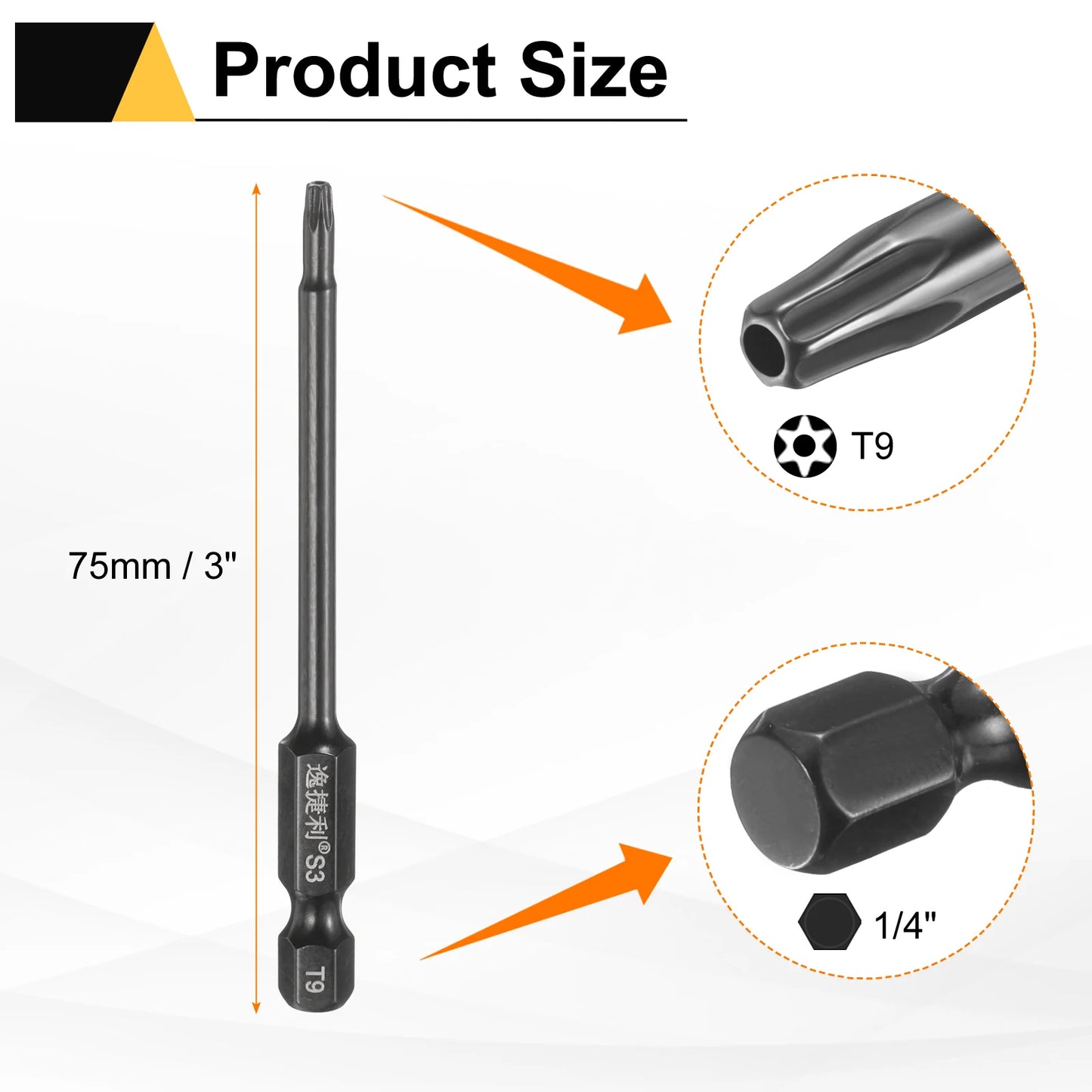 3pcs T6 T7 T8 T9 T10 T15 T20 T25 T27 T30 T40 Torx Screwdriver Bit 1/4" Hex Shank 75mm/100mm Magnetic Tamper Proof Star Hex Bits