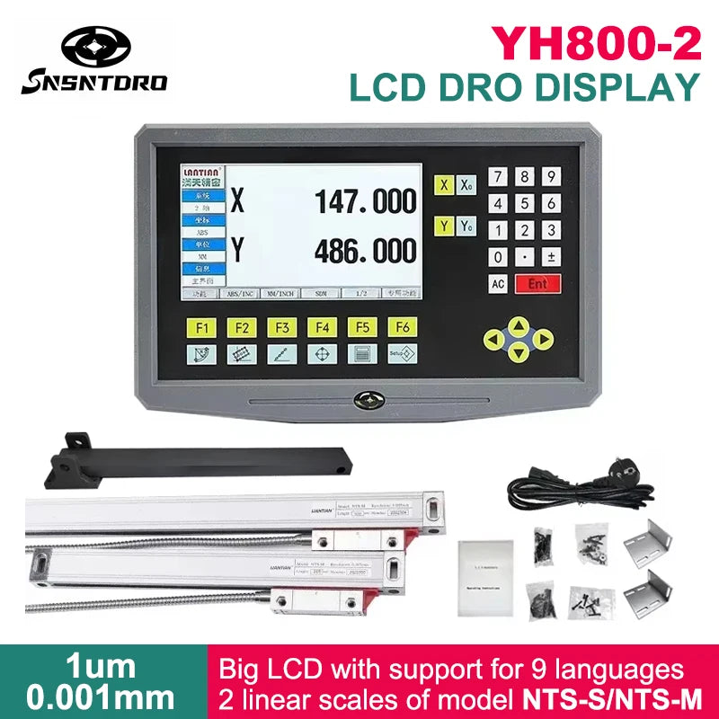 LCD DRO  Display YH800-2 2 Axis  19 language AC90-260V Displacement sensor  50-1000mm Linear Scale Encoder Grating Ruler
