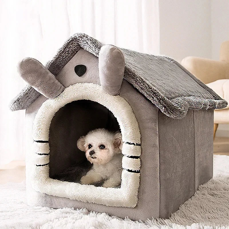 Foldable Winter Pet House for Dogs & Cats — Removable-Cover Kennel Bed