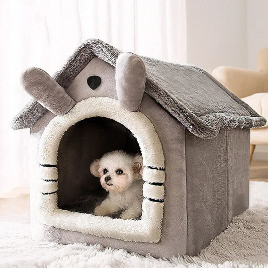 Foldable Winter Pet House for Dogs & Cats — Removable-Cover Kennel Bed