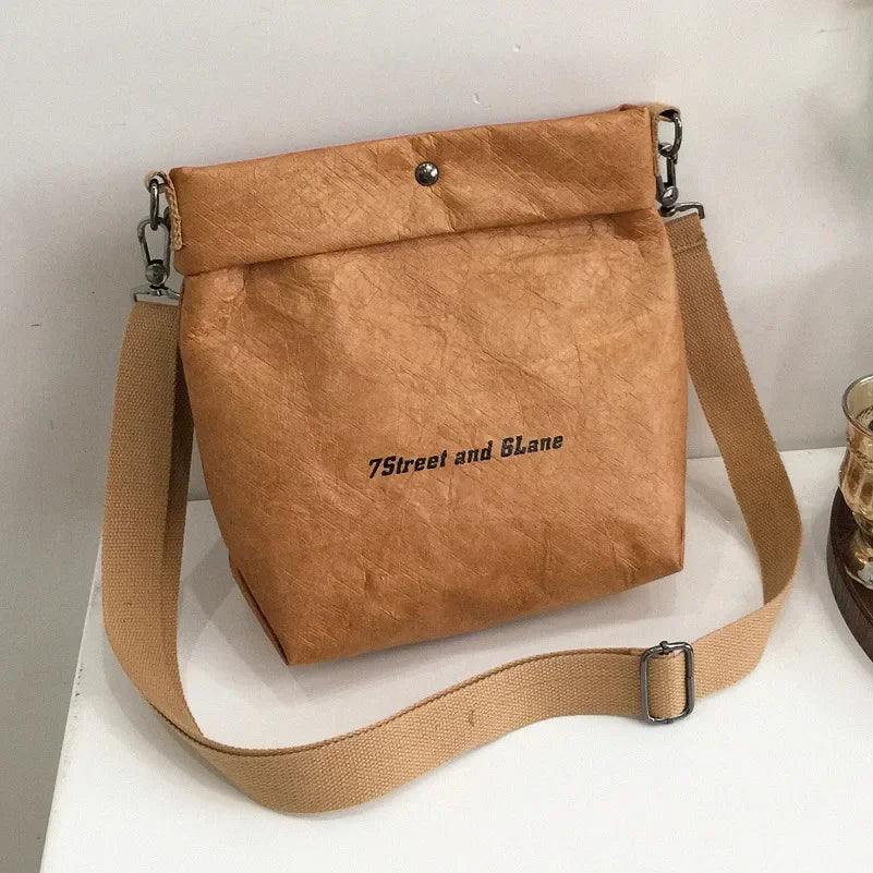 Women's Small Kraft Paper Bucket Bag - Roll Top Shoulder Purse - photo 4