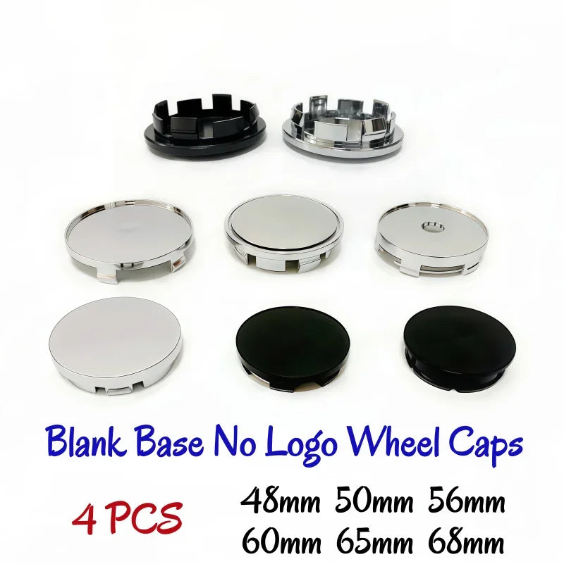 New 4pcs/Set No Logo 48mm 50mm 56mm 60mm 65mm 68mm Rim Blank Base Black Silver Tire Hub Caps External Refit Car Styling Accessor