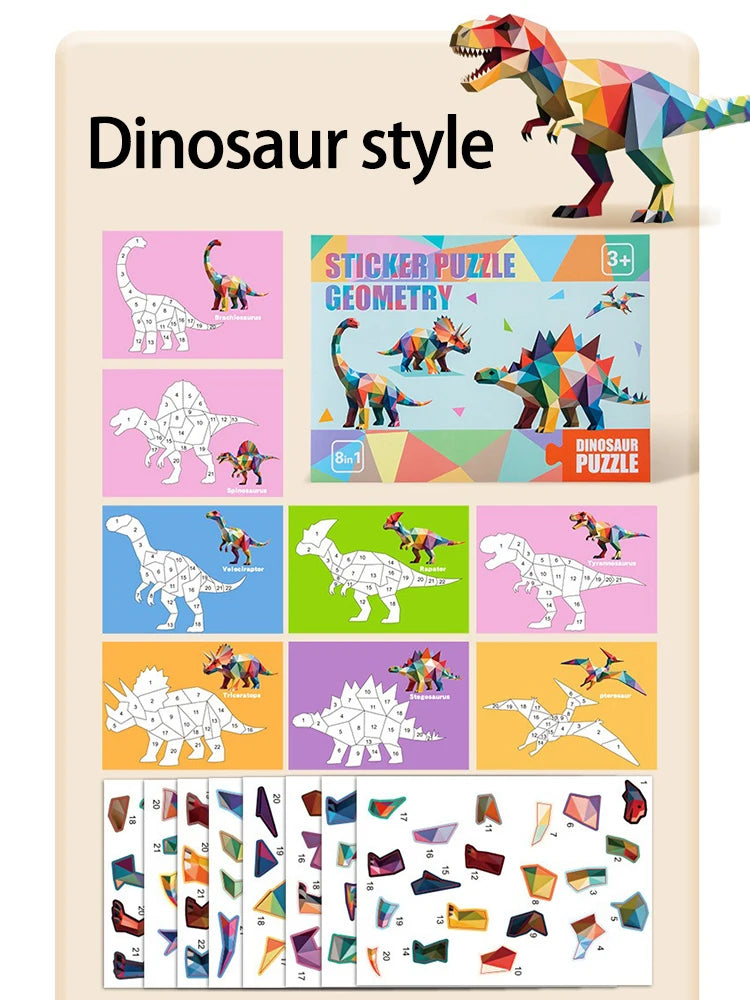 3D Puzzle Stickers DIY Craft Kits Animal Collage 5 Themes Back-to-School Gift Creative Educational 9-PCS Kit with Clips