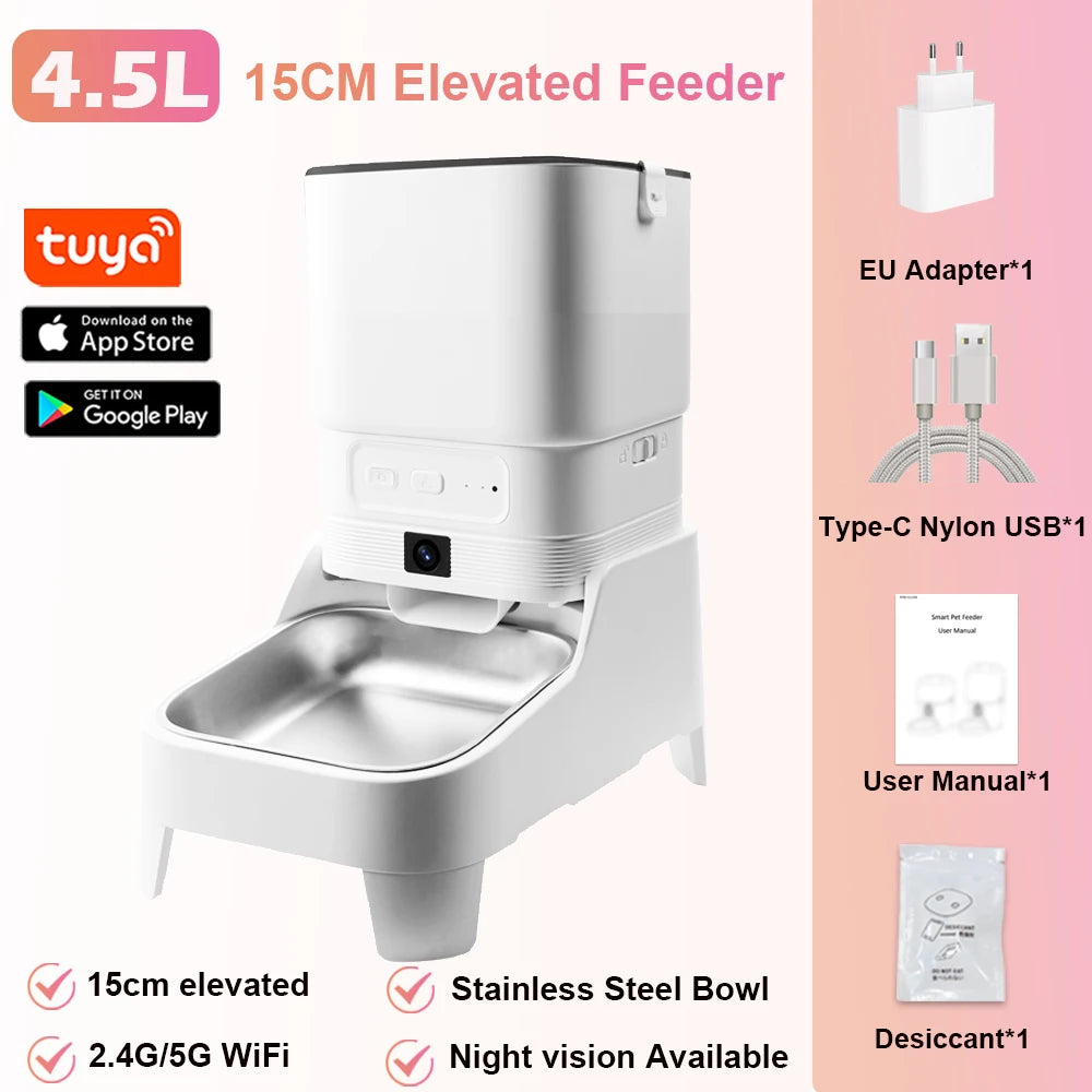 FURPIPI Smart Pet Feeder with 1080P Elevated Camera – Tuya App Control | 4.5L Auto Cat & Dog Food Dispenser