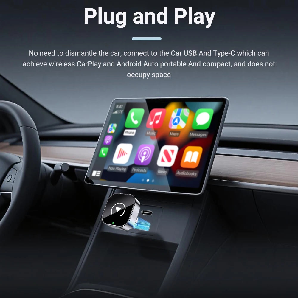 Super Mini CarPlay AI Box — Wired to Wireless CarPlay & Android Auto, 5GHz WiFi, Plug and Play
