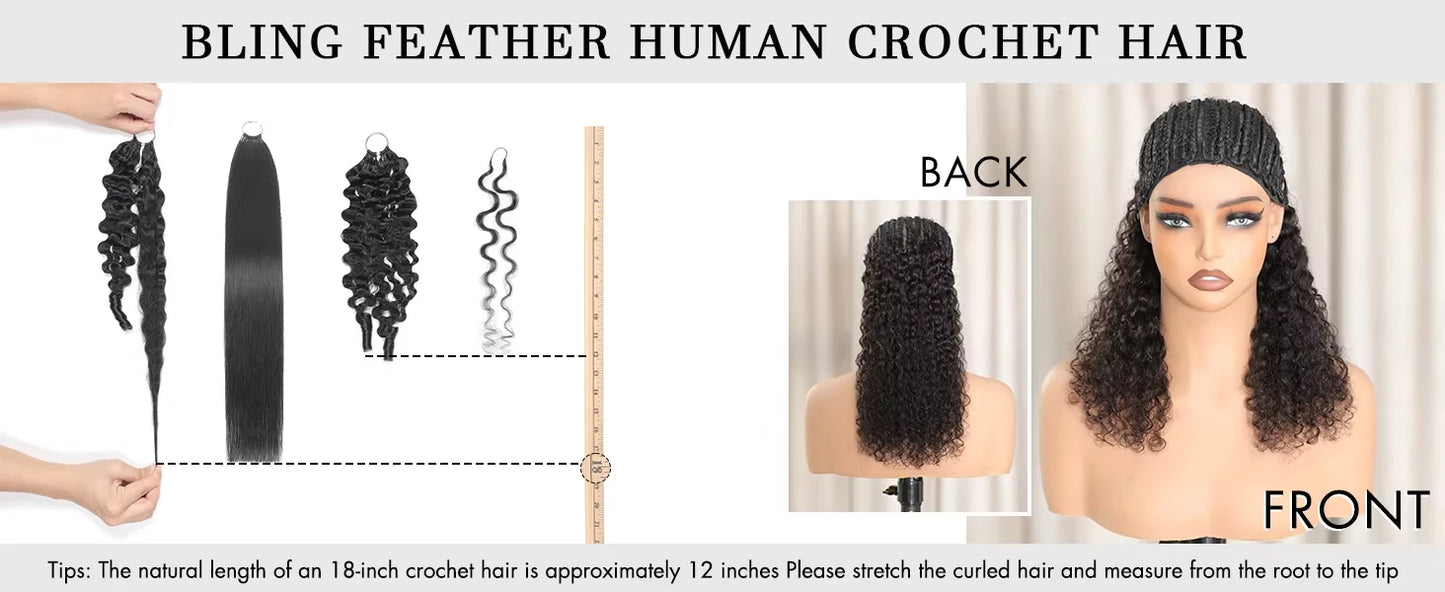 300g Burmese Kinky Curly Crochet Human Hair Knots Feather Crochet Hair Extensions Invisible Knotless Kinky Curly Braiding Hair