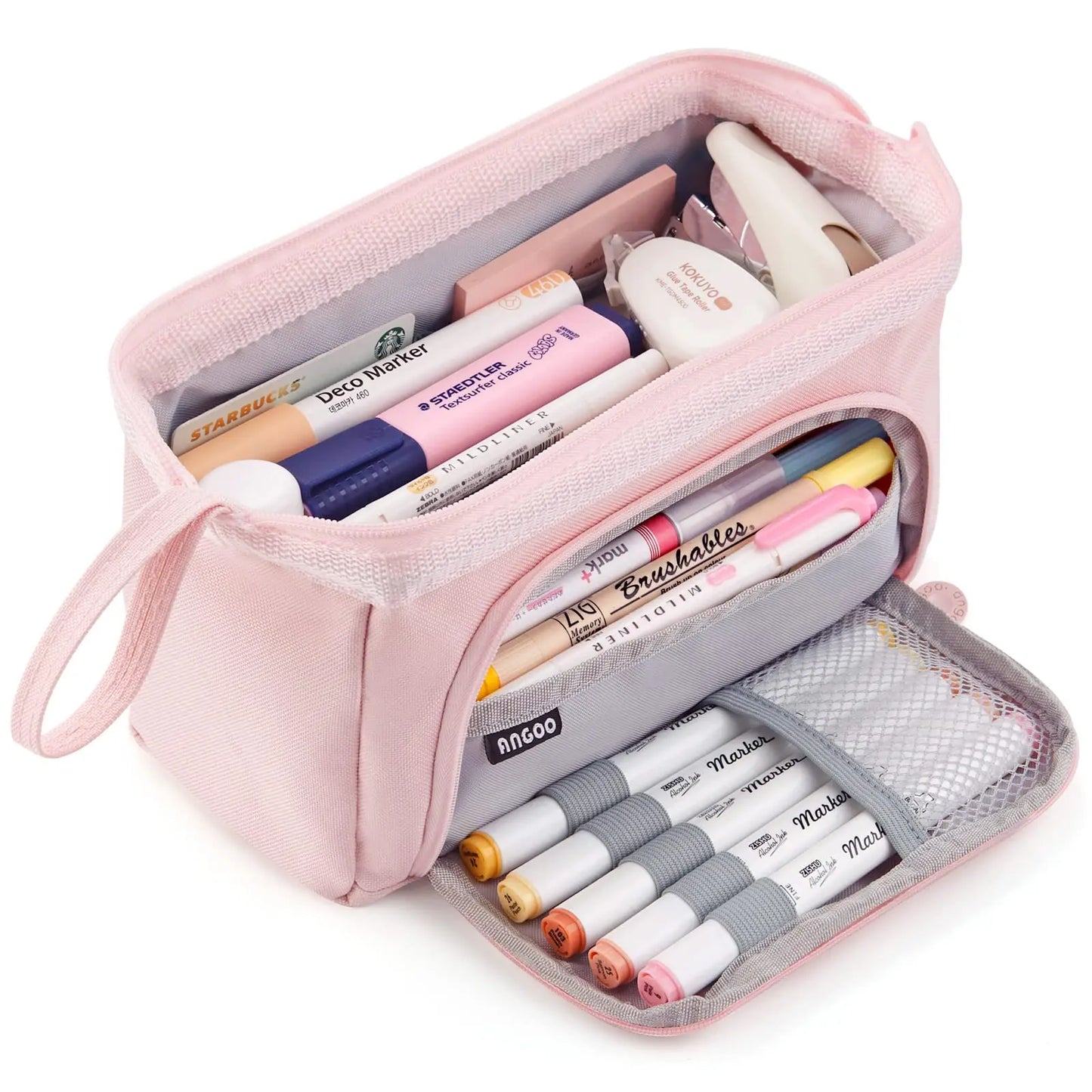 Kawaii Large Capacity Pencil Case Durable Canvas for Student Stationery Double-deck Pen Pouch Storage Bags School Supplies