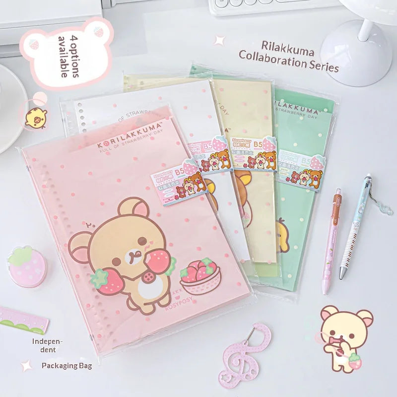 Rosyposy Korilakkuma Strawberry B5 Loose Leaf Notebook Soft Cover Cute Journal For Daily Study Writing Note Taking