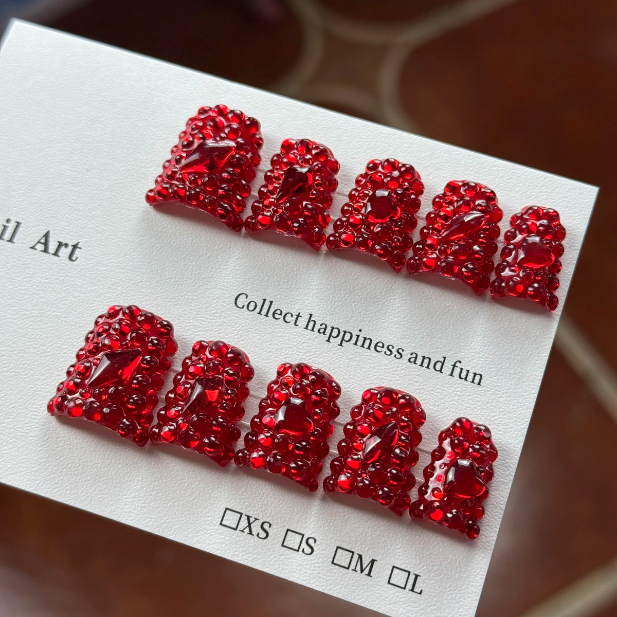 10pcs high-end New Year's edition, handcrafted three-dimensional red sparkling full of diamonds handmade fake nails